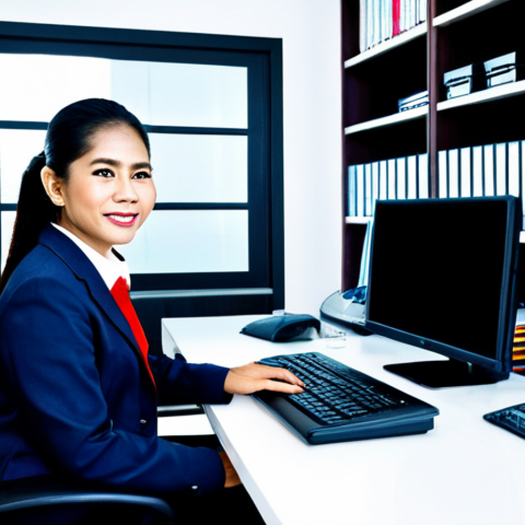 Modern Condo Management Office**

"A brightly lit, modern office of a Thai condominium juristic person. A friendly manager, fully clothed in professional attire, sits at a desk using accounting software on a computer. Shelves in the background are neatly organized with digital files. Clean, organized, efficient, safe for work, appropriate content, fully clothed, professional, family-friendly, perfect anatomy, natural proportions, high quality, Thai baht symbols subtly visible."

**