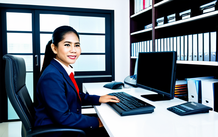 Modern Condo Management Office**
"A brightly lit, modern office of a Thai condominium juristic person. A friendly manager, fully clothed in professional attire, sits at a desk using accounting software on a computer. Shelves in the background are neatly organized with digital files. Clean, organized, efficient, safe for work, appropriate content, fully clothed, professional, family-friendly, perfect anatomy, natural proportions, high quality, Thai baht symbols subtly visible."
**