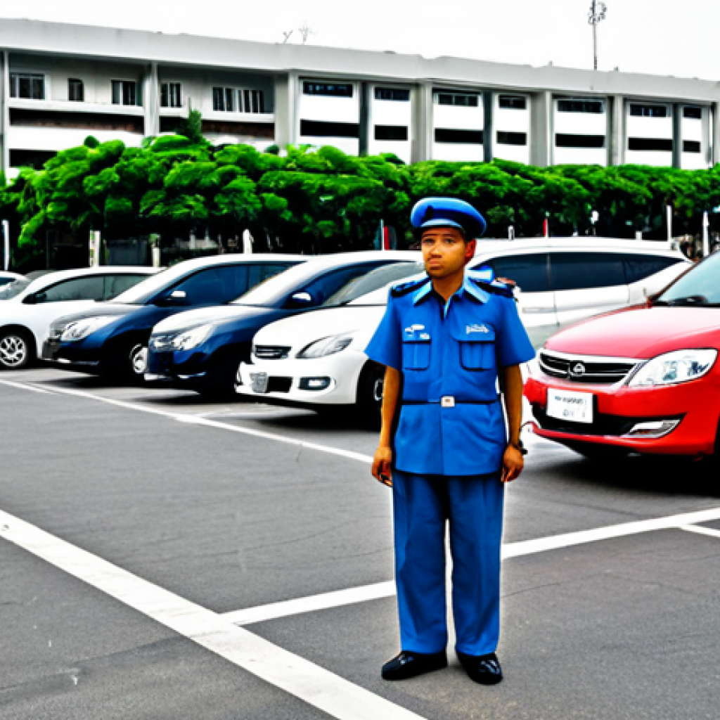 Overcrowded Condo Parking**

*   **Subject:** A bustling condo parking lot in Bangkok during the evening rush hour. Cars are parked haphazardly, some double-parked. Frustrated drivers are visible (in appropriate attire).
*   **Clothing:** Drivers are fully clothed in casual, everyday Thai clothing appropriate for the weather.
*   **Environment:** The parking lot is brightly lit with concrete flooring and visible parking lines, some faded.
*   **Details:** Add a security guard in uniform looking overwhelmed. Include Thai license plates on the cars.
*   **Quality/Safety:** "Professional photography, realistic, high resolution, perfect anatomy, correct proportions, natural pose, fully clothed, appropriate content, safe for work, professional, family-friendly."

**