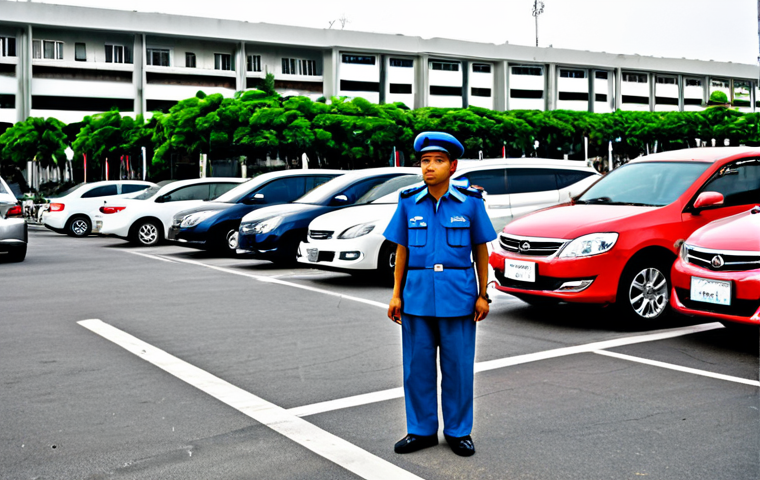 Overcrowded Condo Parking**
* **Subject:** A bustling condo parking lot in Bangkok during the evening rush hour. Cars are parked haphazardly, some double-parked. Frustrated drivers are visible (in appropriate attire).
* **Clothing:** Drivers are fully clothed in casual, everyday Thai clothing appropriate for the weather.
* **Environment:** The parking lot is brightly lit with concrete flooring and visible parking lines, some faded.
* **Details:** Add a security guard in uniform looking overwhelmed. Include Thai license plates on the cars.
* **Quality/Safety:** "Professional photography, realistic, high resolution, perfect anatomy, correct proportions, natural pose, fully clothed, appropriate content, safe for work, professional, family-friendly."
**