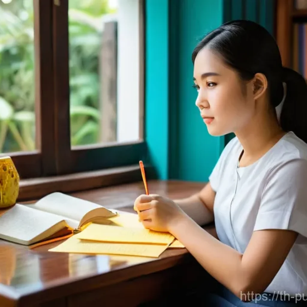 공공관리사 시험 준비를 위한 추천 강의 - **Prompt:** A diligent young Thai woman in her early twenties, dressed in a modest but comfortable s...