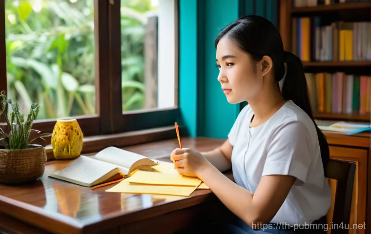 공공관리사 시험 준비를 위한 추천 강의 - **Prompt:** A diligent young Thai woman in her early twenties, dressed in a modest but comfortable s...