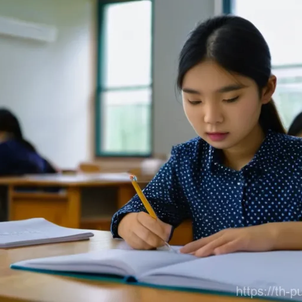 공공관리사 시험 대비 모의고사 활용법 - **Prompt 1: Focused Mock Exam Session**
    A realistic, well-lit image of a young Thai adult (gende...