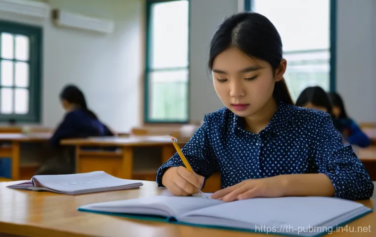 공공관리사 시험 대비 모의고사 활용법 - **Prompt 1: Focused Mock Exam Session**
    A realistic, well-lit image of a young Thai adult (gende...