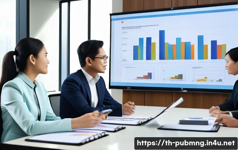 공공관리사 커리어 패스 설계 - A professional Thai government office setting featuring a diverse group of civil servants engaged in...