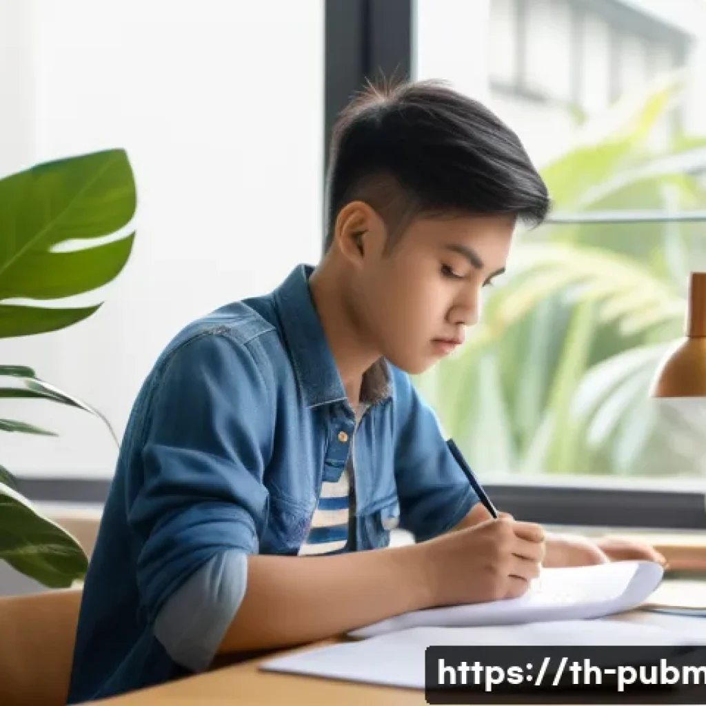 공공관리사 시험 준비를 위한 추천 강의와 자료 - A focused young Thai student studying at a tidy desk in a bright, well-lit room with natural sunligh...