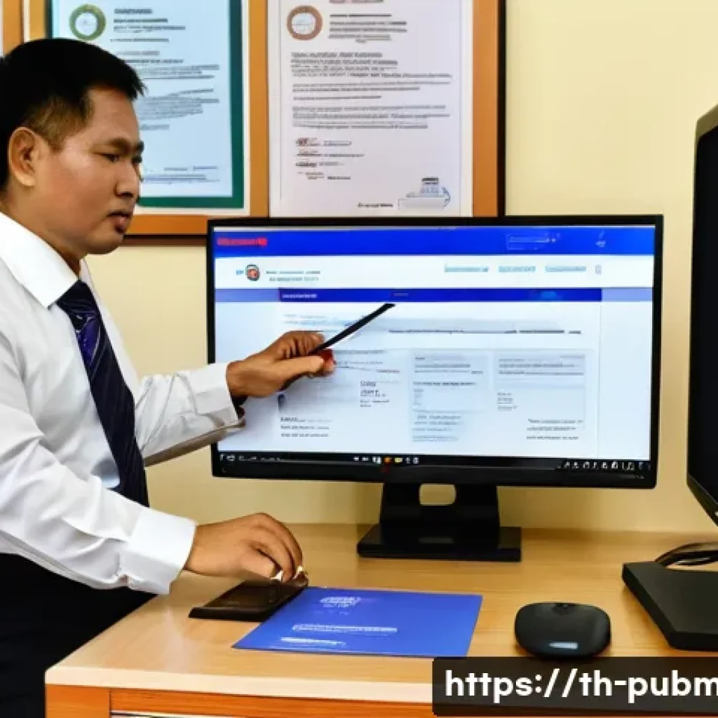 공공관리사 자격증 유효기간 및 갱신 - A professional office scene in Thailand showing a government employee renewing a public administrati...