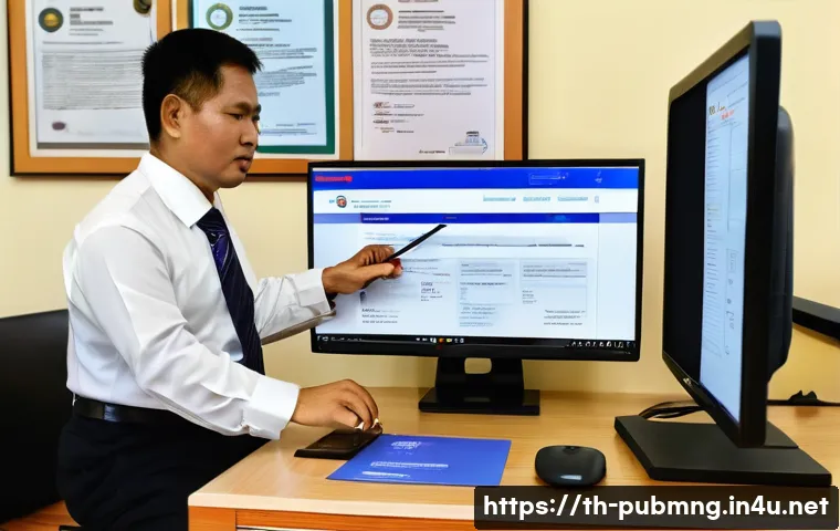 공공관리사 자격증 유효기간 및 갱신 - A professional office scene in Thailand showing a government employee renewing a public administrati...