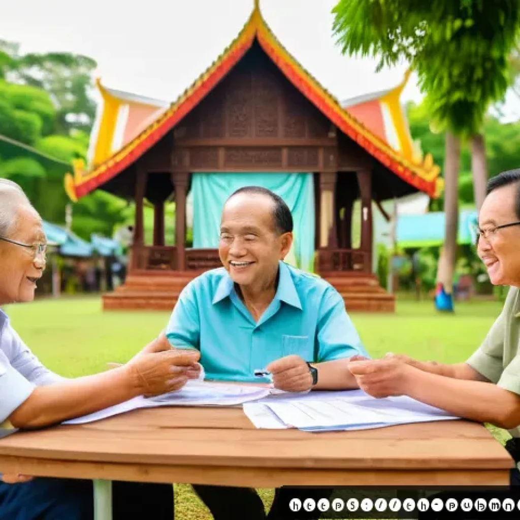 공공관리사 실무 경험을 활용한 블로그 운영 사례 - A vibrant community workshop scene in a public park in Thailand, showing diverse Thai adults and eld...
