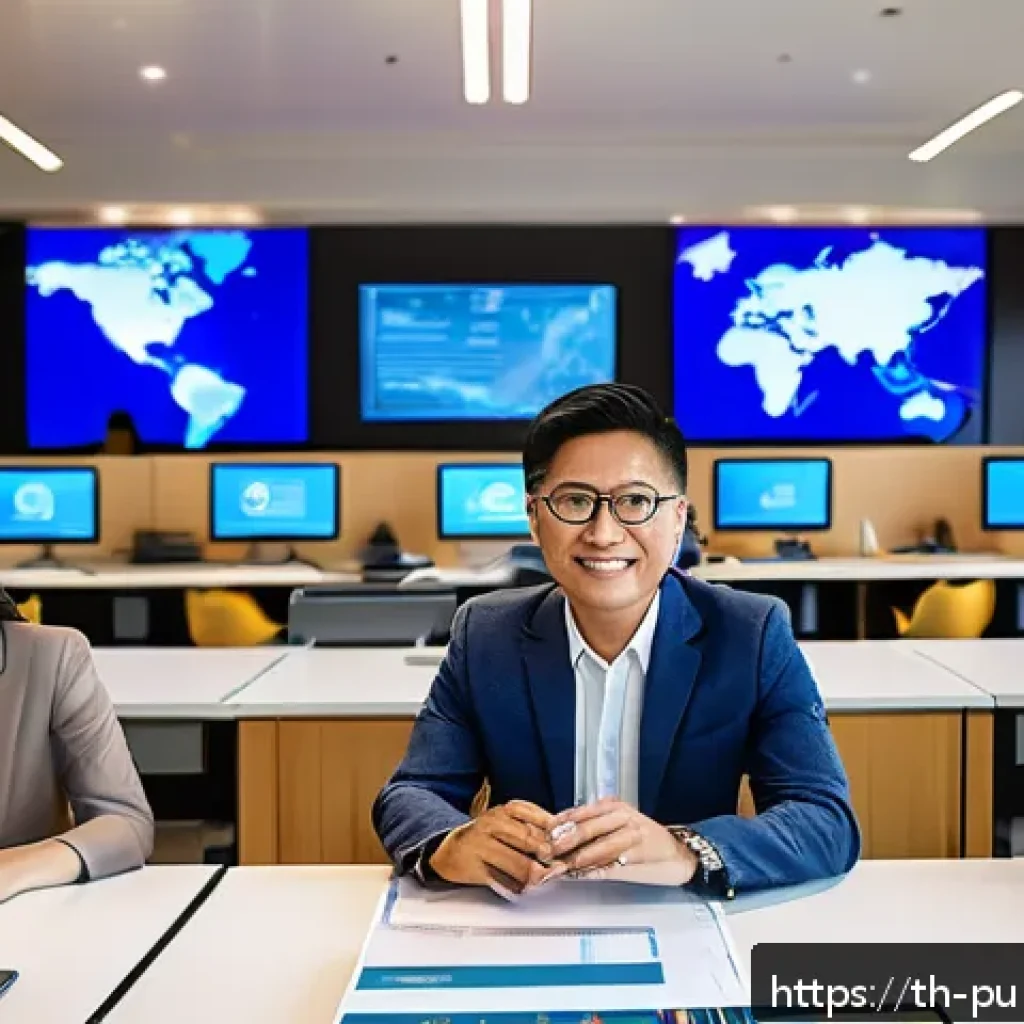 공공관리사 실무와 연계된 이론 정리 - A modern Thai government office environment showcasing digital transformation: employees in smart ca...