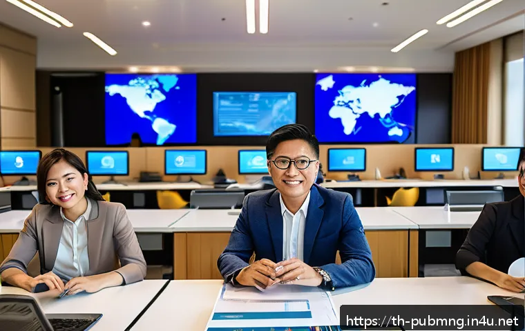 공공관리사 실무와 연계된 이론 정리 - A modern Thai government office environment showcasing digital transformation: employees in smart ca...