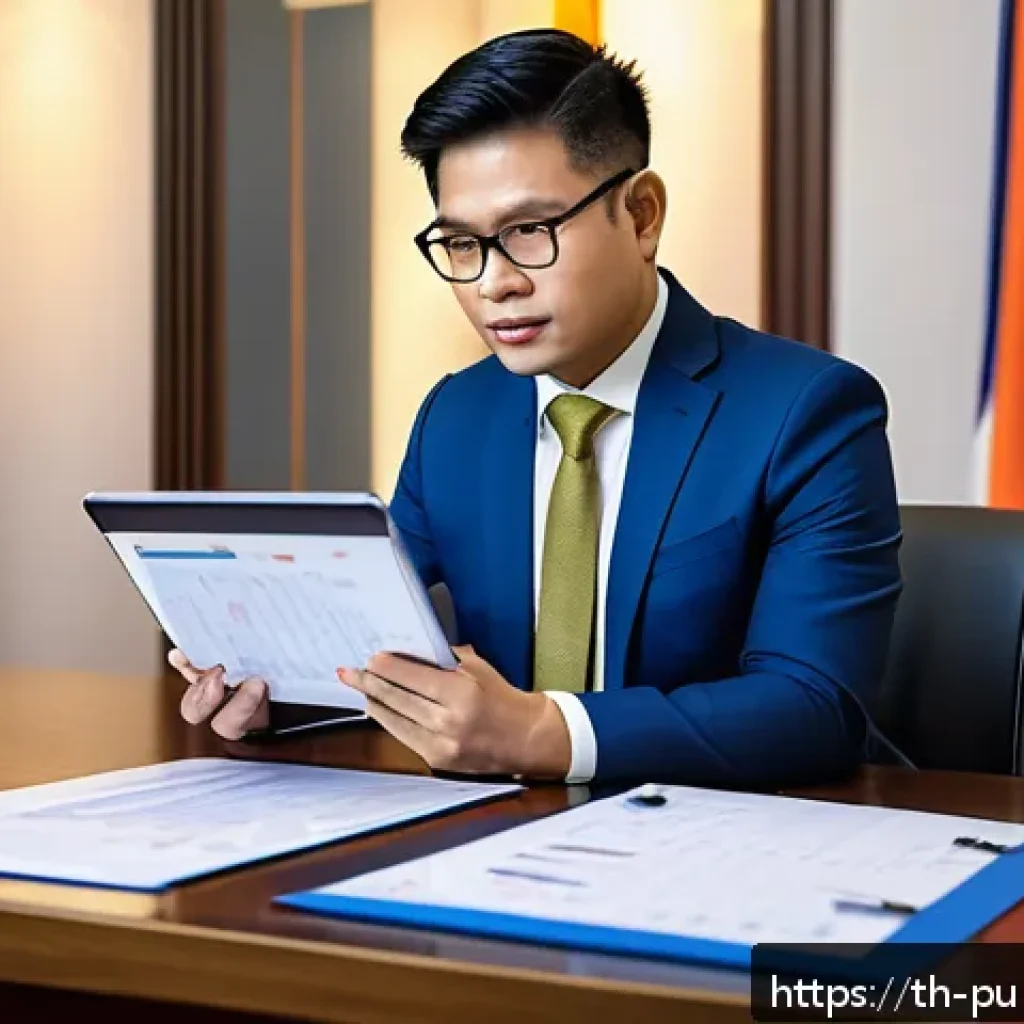 공공관리사와 유사 직업 비교 - A professional public manager in a modern Thai government office, wearing formal business attire, at...