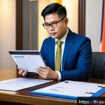 Home 22 공공관리사와 유사 직업 비교 - A professional public manager in a modern Thai government office, wearing formal business attire, at...