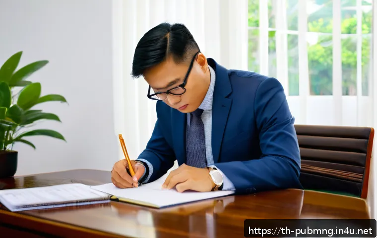 공공관리사 자격증 관련 자주 묻는 질문 - A focused Thai public manager candidate studying diligently at a wooden desk in a bright room decora...