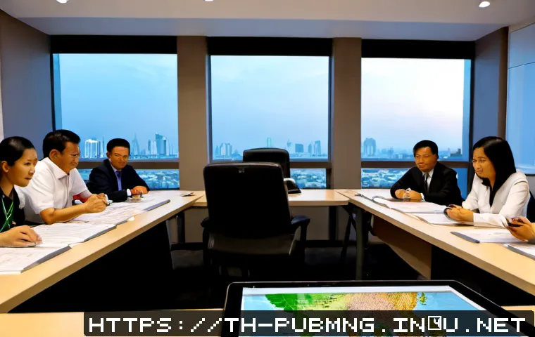 공공관리사와 관련된 최신 트렌드와 연구 주제 - Photorealistic modern public administration research meeting in Thailand, diverse Thai municipal off...