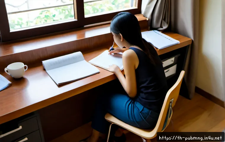 공공관리사 시험 준비 중 자주 묻는 질문 - Photorealistic Thai public administration exam candidate studying at a neat wooden desk in a bright ...