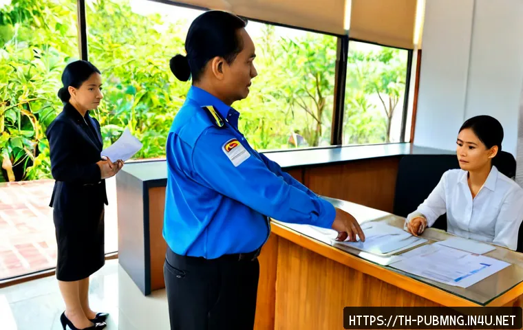 공공관리사 직무에서의 윤리적 문제 해결 사례 - Photorealistic Thai municipal public service manager in modest professional attire meeting with a co...
